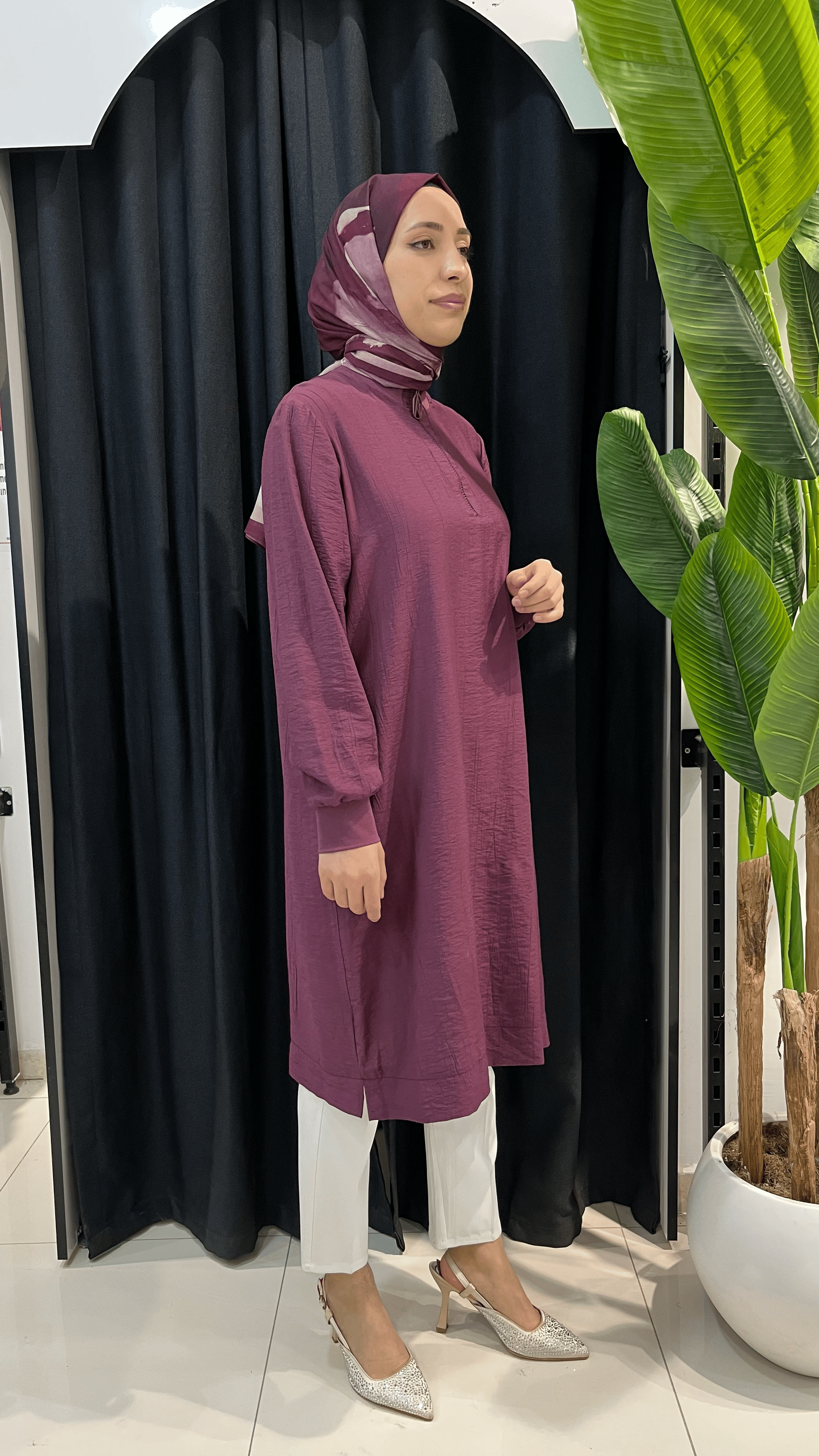 Armine Trend Çilek Kumaş Yarım Fermuarlı Tunik 26YT62 Vişne