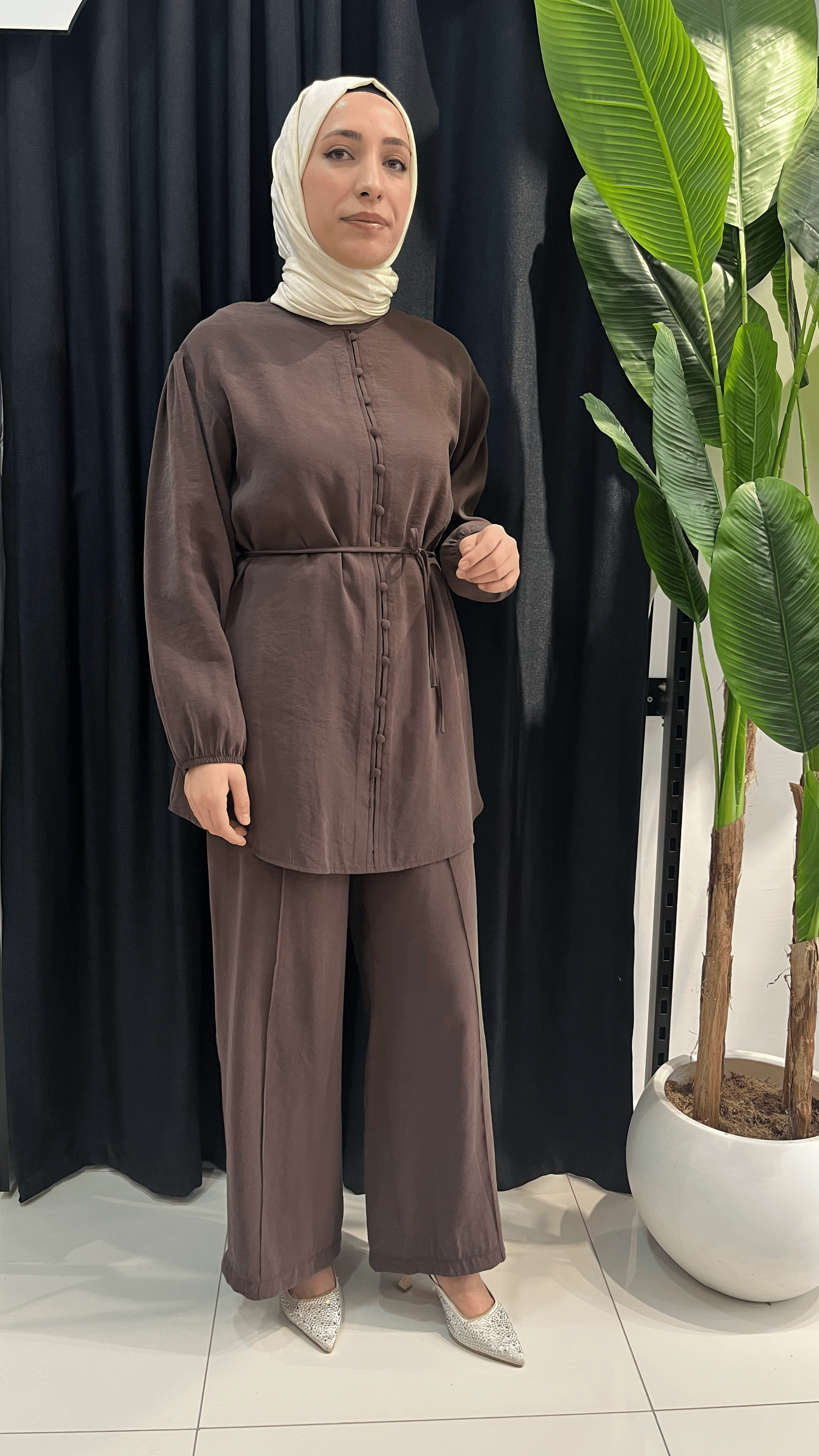 Armine Trend Pantolonlu Önü Düğmeli Takım 26YT678 - Kahverengi