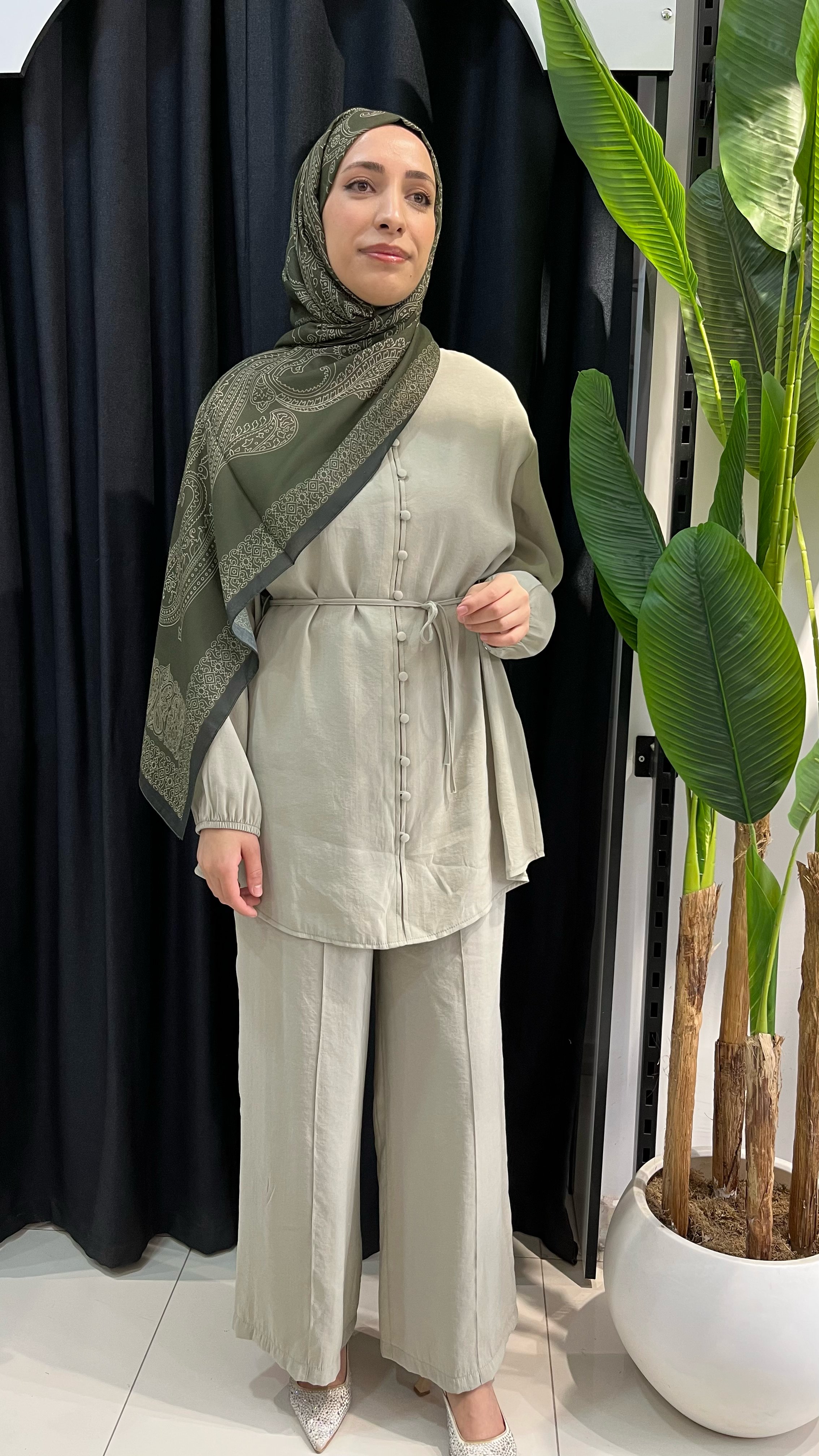 Armine Trend Pantolonlu Önü Düğmeli Takım 26YT678 - Küf Yeşili