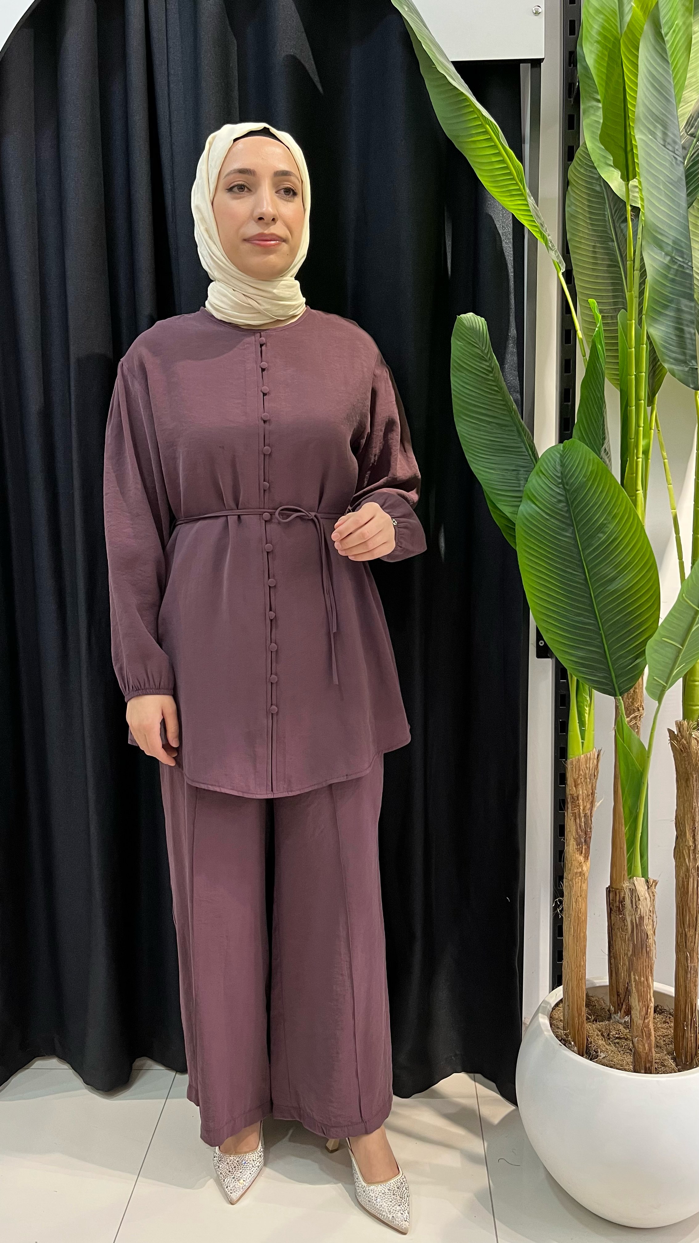 Armine Trend Pantolonlu Önü Düğmeli Takım 26YT678 - Mürdüm