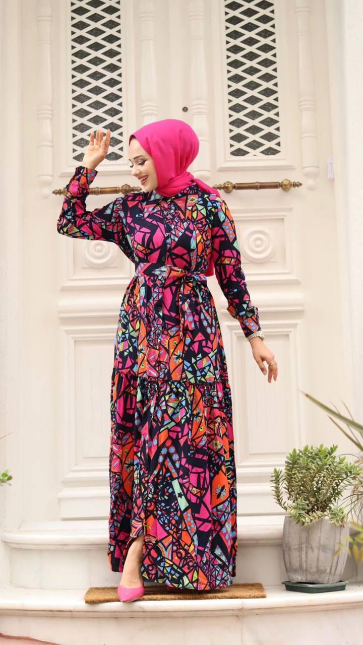 VİSCON DESENLİ ELBİSE