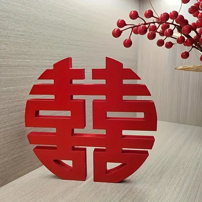 Kırmızı Çift Mutluluk Feng Shui Dekoru