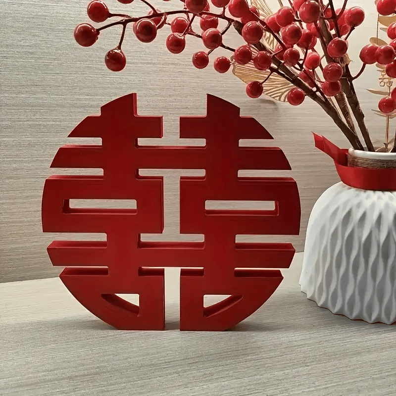 Kırmızı Çift Mutluluk Feng Shui Dekoru