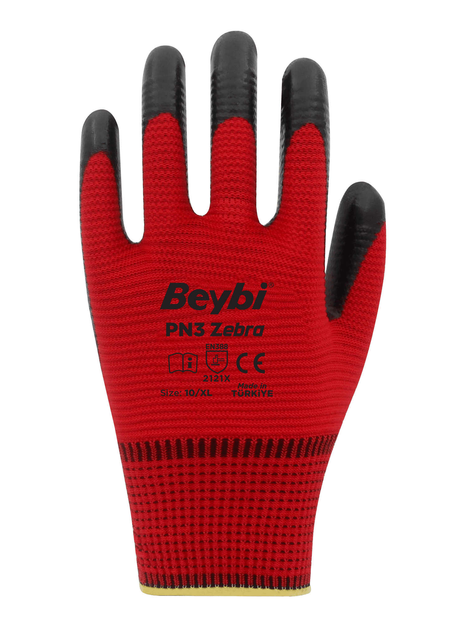 Beybi Pn3 Polyester Örme Nitril Eldiven No: 10 - Kırmızı Siyah