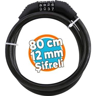 Şifreli Bisiklet Kilidi 80 cm Halat Zincir Çelik Kilit Çap 12 mm Ø Hırsız Önleme Güvenlik 1 Adet