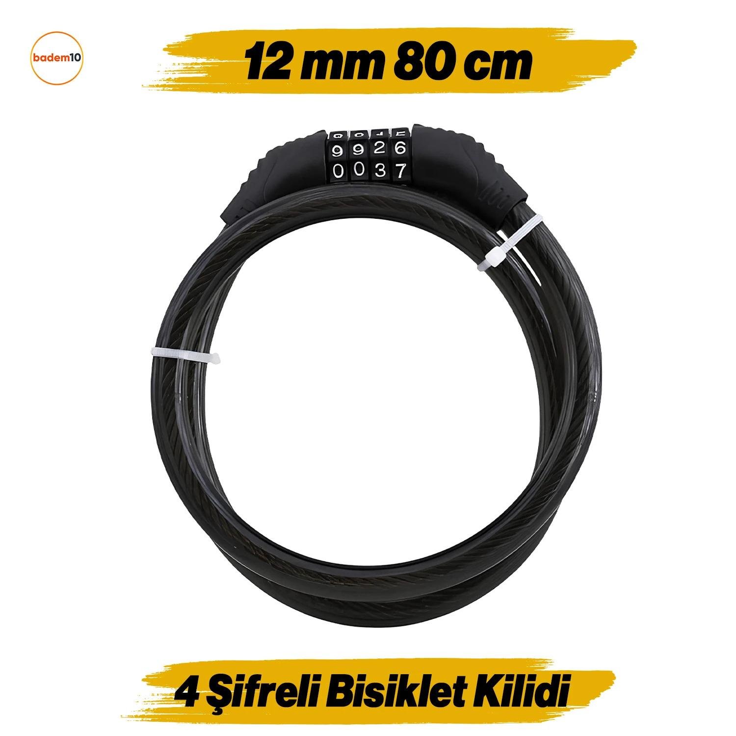 Şifreli Bisiklet Kilidi 80 cm Halat Zincir Çelik Kilit Çap 12 mm Ø Hırsız Önleme Güvenlik 1 Adet