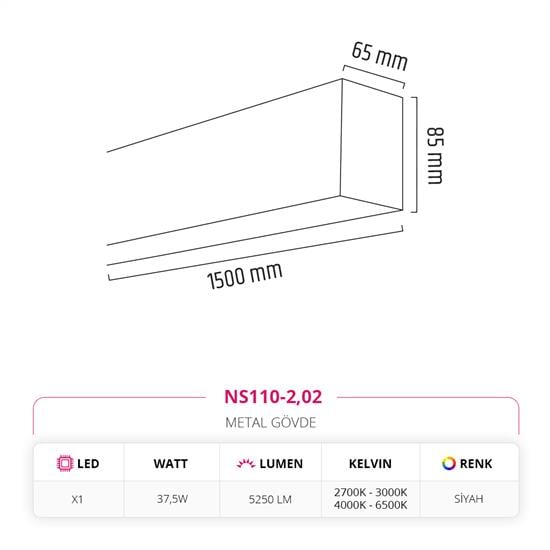 Nevo 150 cm Linear Sarkıt Siyah NS110-2