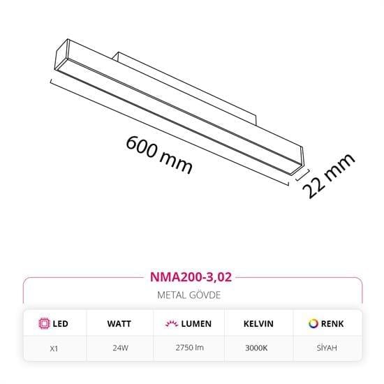 Nevo 48V Linear Magnet Armatür Siyah NMA200-3