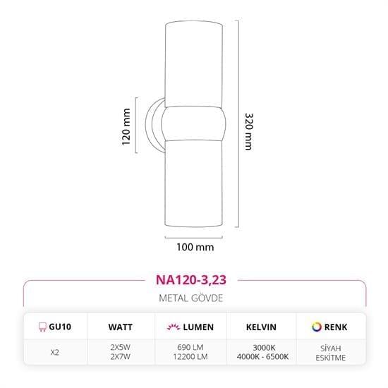 Nevo Çift Yönlü İç Mekan Aplik Siyah Eskitme NA120-3