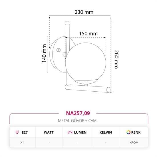 Nevo Dekoratif İç Mekan Aplik Krom NA257