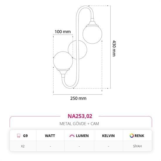 Nevo Dekoratif İç Mekan Aplik Siyah NA253