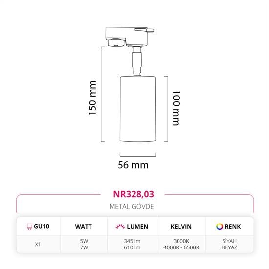 Nevo Dekoratif Ray Spot Beyaz Siyah NR328