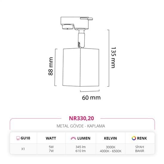 Nevo Dekoratif Ray Spot Siyah Bakır NR330