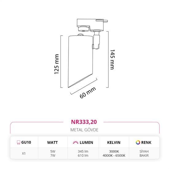 Nevo Dekoratif Ray Spot Siyah Bakır NR333