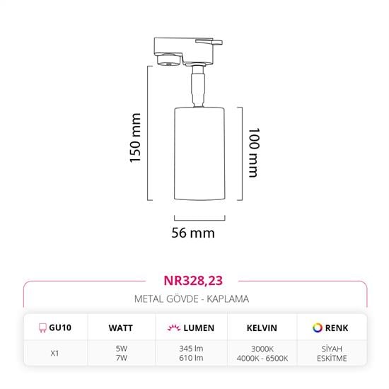 Nevo Dekoratif Ray Spot Siyah Eskitme NR328