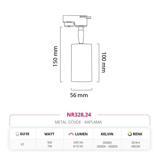 Nevo Dekoratif Ray Spot Siyah Krom NR328