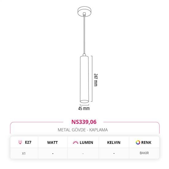 Nevo Dekoratif Tekli Sarkıt Bakır NS339