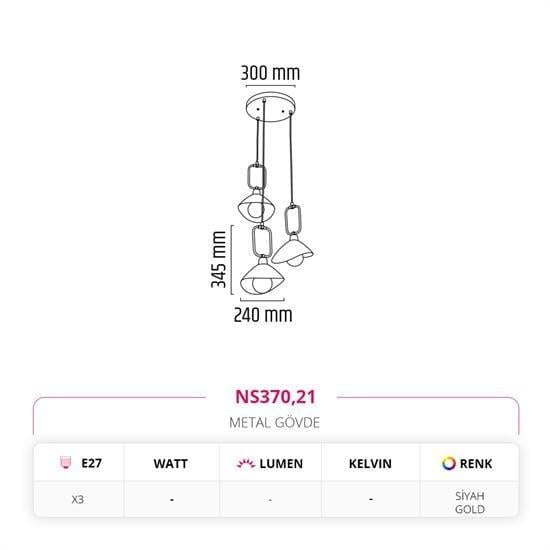 Nevo Dekoratif Üçlü Sarkıt Siyah Gold NS370