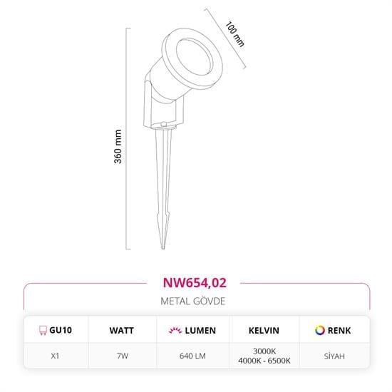 Nevo Kazıklı Bahçe Çim Armatürü Siyah NW654