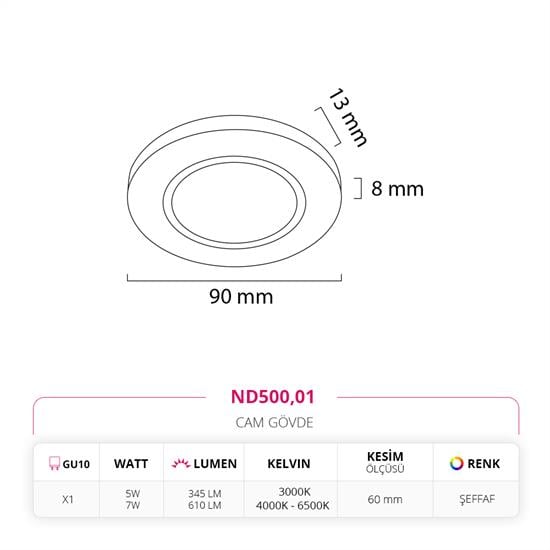 Nevo Sıva Altı Cam Spot ND500