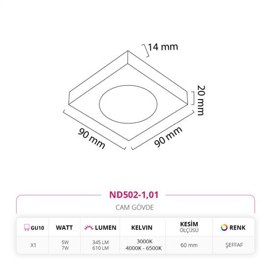 Nevo Sıva Altı Cam Spot ND502-1