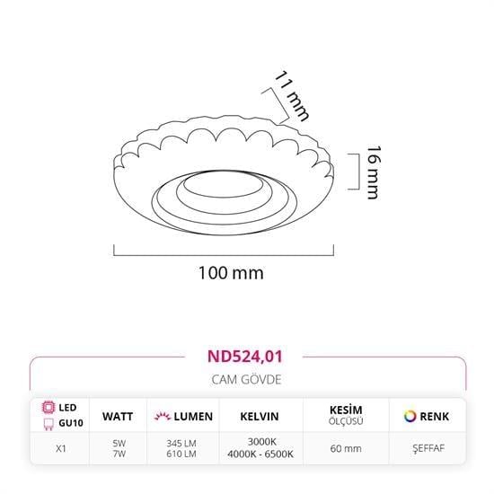 Nevo Sıva Altı Çerçeve Ledli Cam Spot ND524