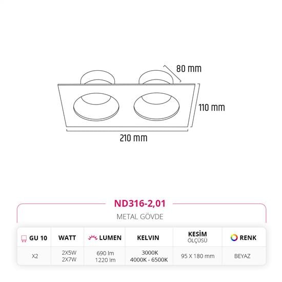 Nevo Sıva Altı İkili Led Spot Beyaz ND316-2