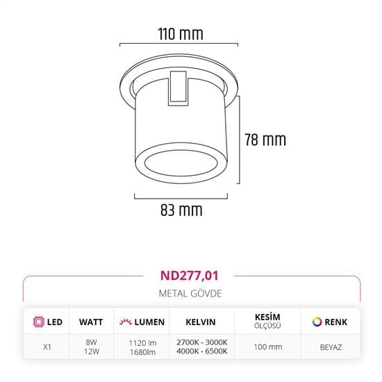 Nevo Sıva Altı Led Spot Beyaz ND277