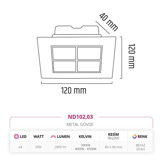 Nevo Sıva Altı Led Spot Beyaz Siyah ND102