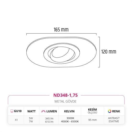 Nevo Sıva Altı Led Spot Eskitme Antrasit ND348-1
