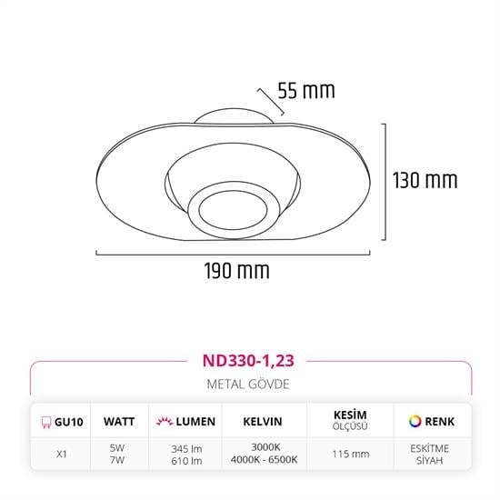 Nevo Sıva Altı Led Spot Eskitme Siyah ND330-1