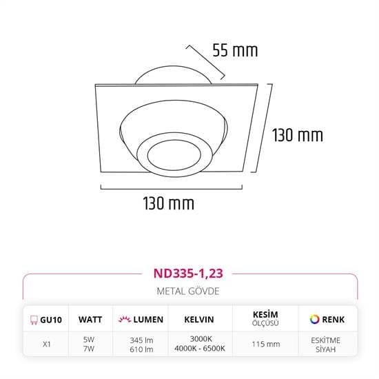 Nevo Sıva Altı Led Spot Eskitme Siyah ND335-1
