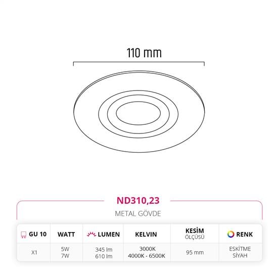 Nevo Sıva Altı Led Spot Eskitme Siyah ND310