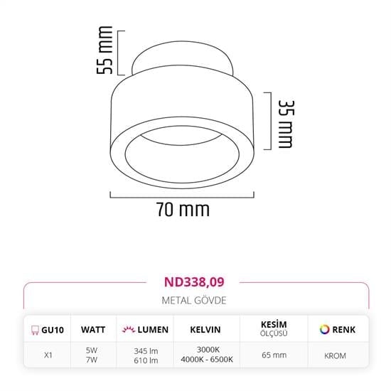 Nevo Sıva Altı Led Spot Krom ND338
