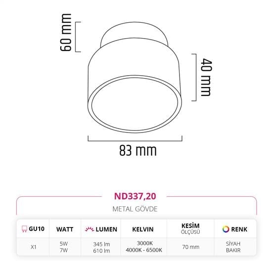 Nevo Sıva Altı Led Spot Siyah Bakır ND337