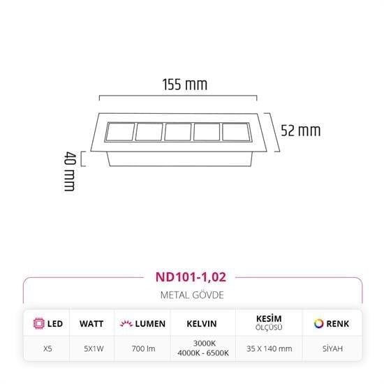 Nevo Sıva Altı Led Spot Siyah ND101-1