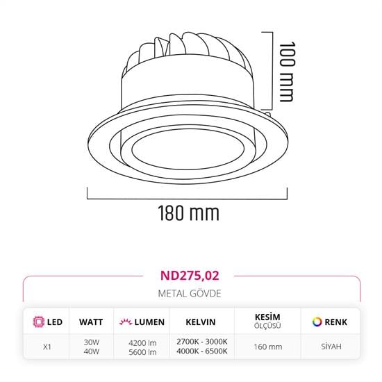 Nevo Sıva Altı Led Spot Siyah ND275