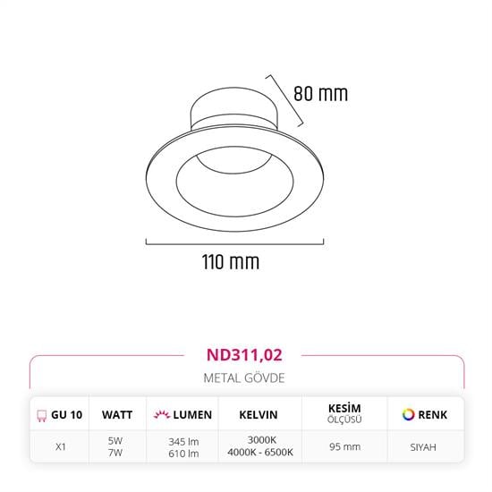 Nevo Sıva Altı Led Spot Siyah ND311