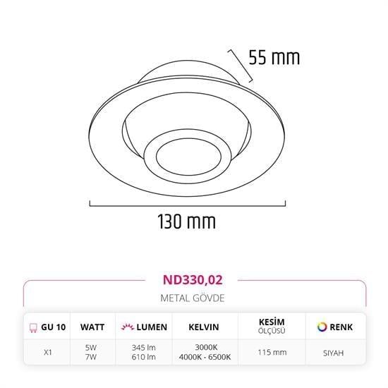 Nevo Sıva Altı Led Spot Siyah ND330
