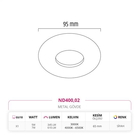 Nevo Sıva Altı Led Spot Siyah ND400
