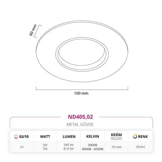 Nevo Sıva Altı LED Spot Siyah ND405