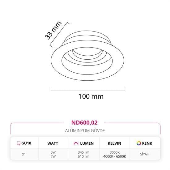 Nevo Sıva Altı Led Spot Siyah ND600