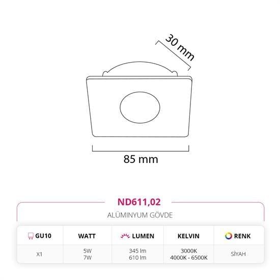Nevo Sıva Altı Led Spot Siyah ND611