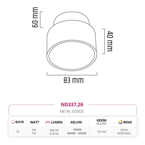 Nevo Sıva Altı Led Spot Siyah Portakal ND337