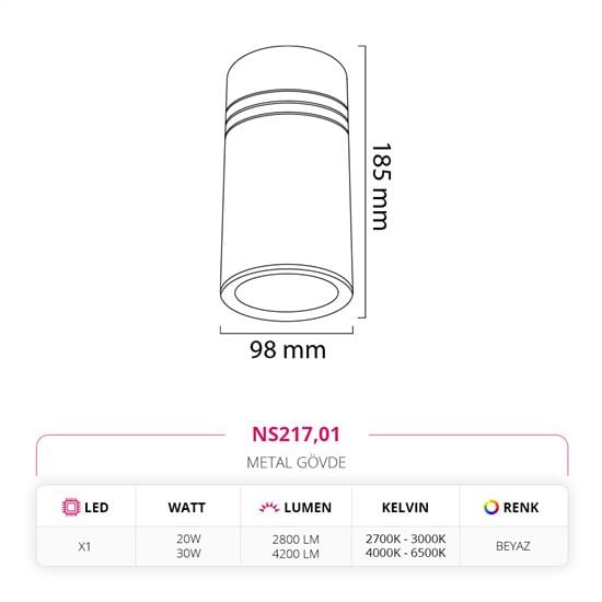 Nevo Sıva Üstü Led Spot Beyaz NS217