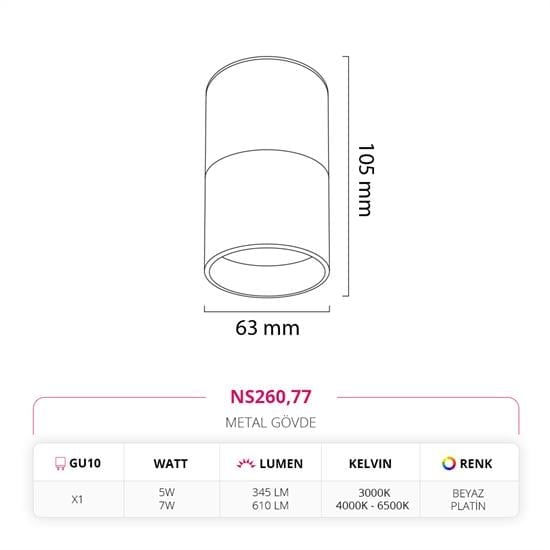 Nevo Sıva Üstü Led Spot Beyaz Platin NS260