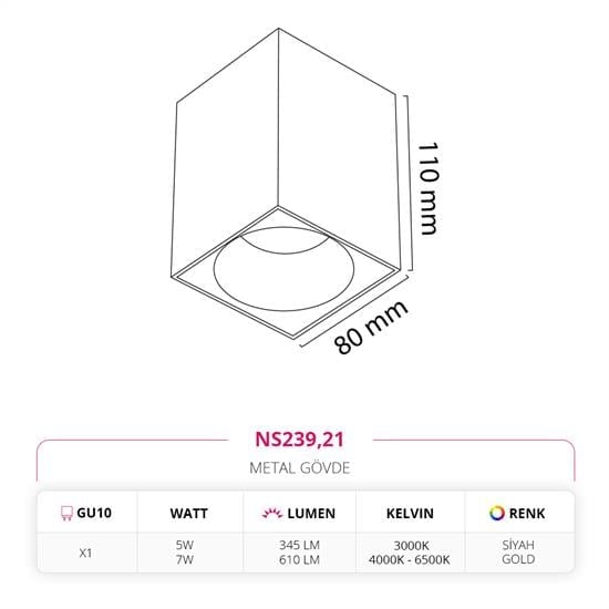 Nevo Sıva Üstü Led Spot Siyah Gold NS239