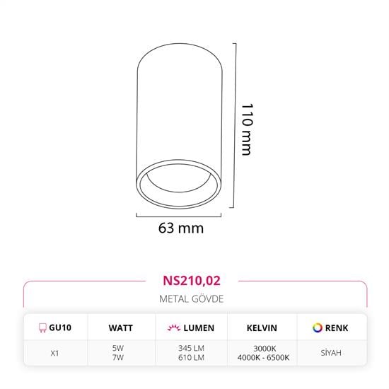Nevo Sıva Üstü Led Spot Siyah NS210