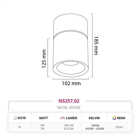 Nevo Sıva Üstü Led Spot Siyah NS257