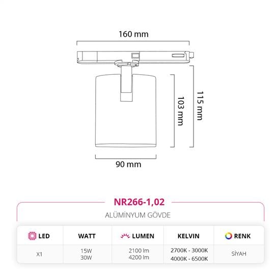 Nevo Trifaze Driver Soketli Ray Spot Siyah NR266-1